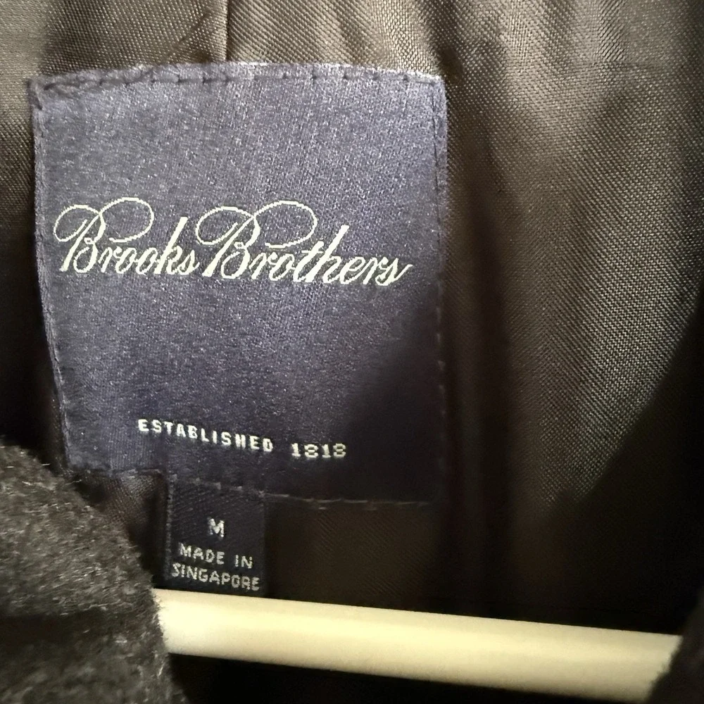 BROOKS BROTHERS‎ Cashmere Blend Coat Medium Wool Black Full Zip Buttons 4 Pocket